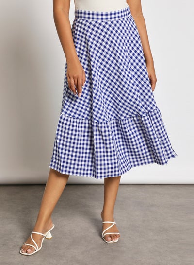 Buy High waist plaid print skirt Blue/White in UAE