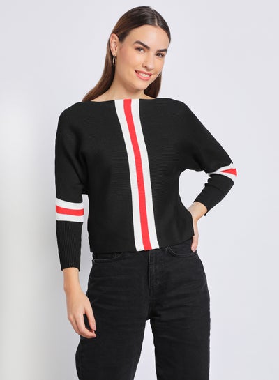 Buy Women Special  Striped Long Sleeve Cardigan Black in Saudi Arabia