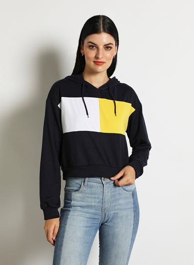 Buy Women Contrast Color Hoodie With Stirng Royal Blue in Saudi Arabia