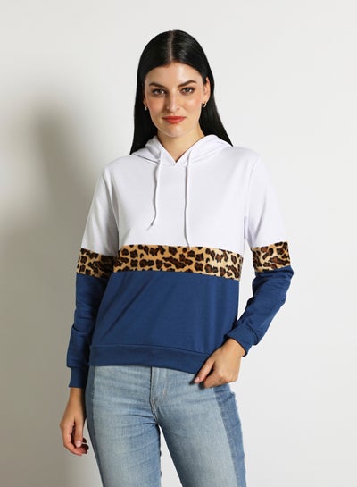 Buy Contrast Color Stylish Hoodie Navy Blue/White in Saudi Arabia