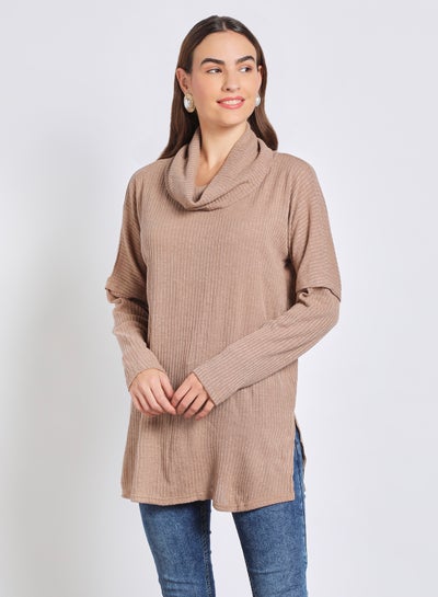 Buy Relaxed Turle Neck Drop Shoulder Long Sleeve Sweater Khaki in UAE