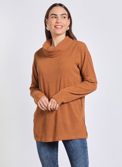 Buy Relaxed Turtle Neck Drop Shoulder  Sweater Camel in Saudi Arabia