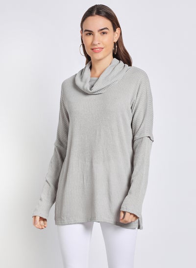 Buy Relaxed Turtle Neck Drop Shoulder  Sweater Grey in Saudi Arabia