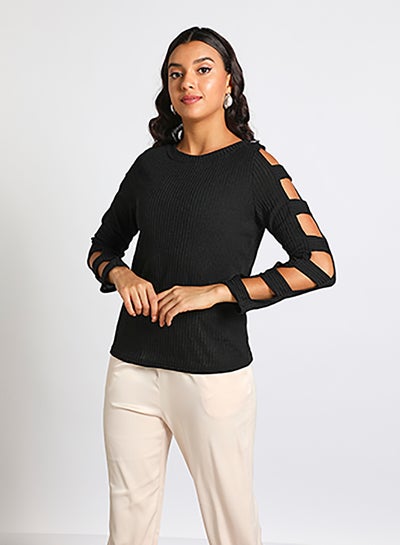 Buy Women's Hole Sleeve Stylish Sweater Black in UAE