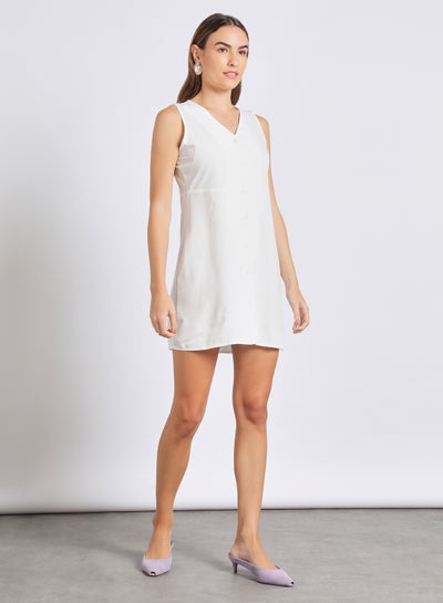 Buy Women'S Casual Mini Sleeveless Plain Basic Dress White in UAE