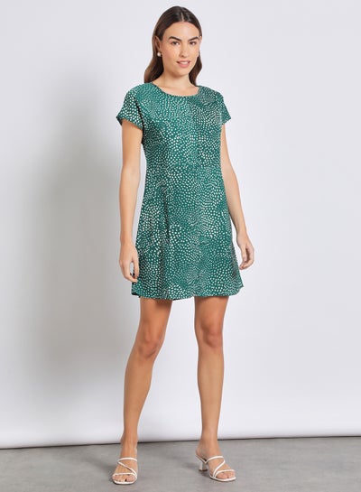 Buy Women'S Casual Mini Short Sleeve Printed Dress Green in Saudi Arabia