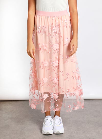 Buy Women's Fashion Flower Tulle Mesh A-Line Skirt Pink in UAE