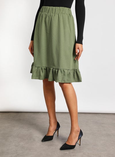 Buy Casual Ruffled Hem Midi Skirt 2 Dark Green in UAE