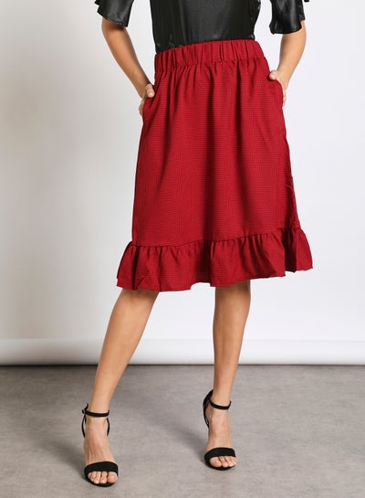 Buy Women's Ruffled Hem Midi Skirt Red in Saudi Arabia