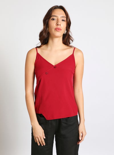 Buy Women's Casual Straps Sleeveless Cotton Blend Cami Crop Top With V-Neck And Belt Maroon in UAE