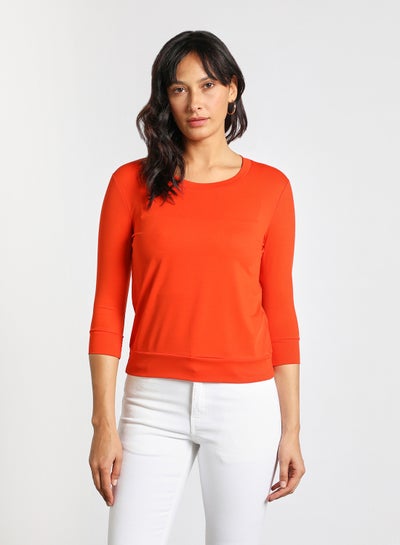 Buy Knitted Long Sleeve T-Shirt Orange in UAE