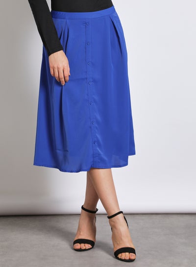 اشتري Women's Casual Calf Length Solid Skirt With Button False Placket أزرق داكن في الامارات