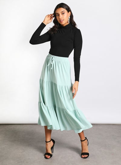 Buy Women's Drawstring Waist Tiered Skirt Green in UAE