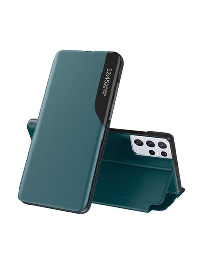 Buy Smart Flip Case Cover With Translucent Window For Samsung Galaxy S21 Ultra 5G Green in Saudi Arabia