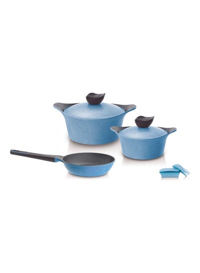Buy 7-Piece Non Stick Coating Cookware Set Blue/Black 28cm in UAE