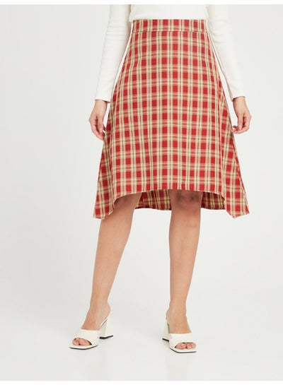 Buy Checkered Pattern Asymmetric Knee Length Skirt Multicolour in Saudi Arabia