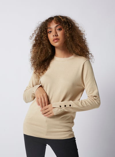 اشتري Essential Buttoned Pullover Beige في مصر