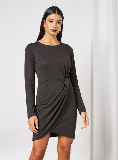 Buy Erry Asymmetric Long Sleeve Dress Black in UAE