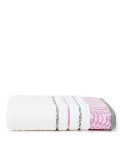 Buy Cozy Style Zero Twist Bath Towel White/Pink 70x140cm in UAE