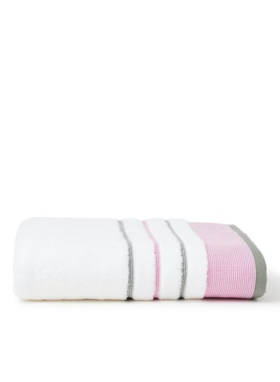 Buy Cozy Style Zero Twist Bath Towel White/Pink 80x160cm in UAE