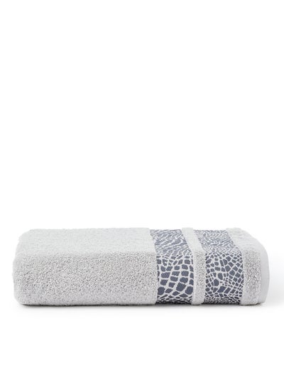 Buy Cotton Terry Bath Towel With Fancy Jacquard Border Grey 80x160cm in UAE