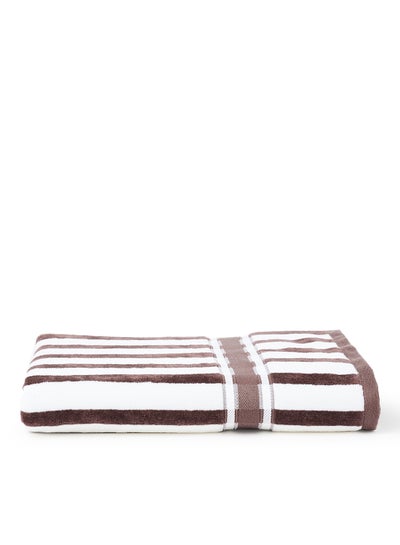 Buy 100% Cotton Yarn Dyed Multi Color Stripe Luxury 500 Gsm Super Cool Bath Towel White/Brown 70x140cm in Saudi Arabia