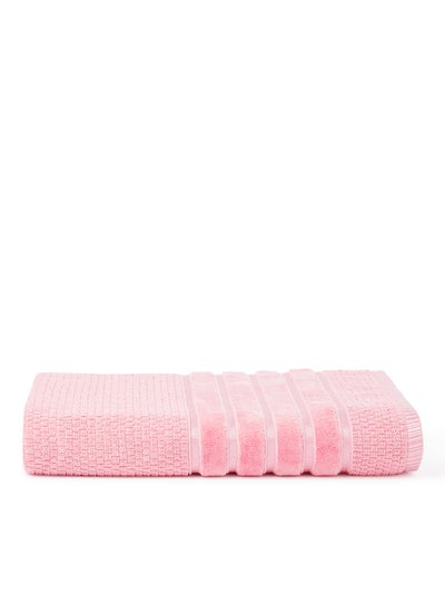 Buy Pop Corn Terry Dyed Towel With Viscose Border Pink 70x140cm in UAE