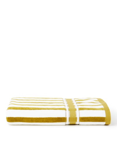 Buy 100% Cotton Yarn Dyed Stripe Luxury 500 Gsm Super Cool Bath Towel Yellow/White 70x140cm in Saudi Arabia