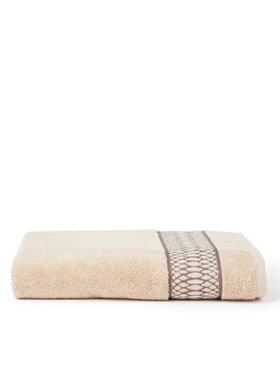 اشتري Cotton Terry Bath Towel With Fancy Jacquard Border Brown 80x160cm في الامارات