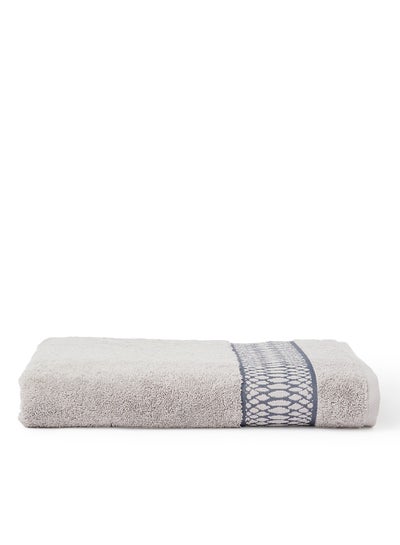 اشتري Cotton Terry Bath Towel With Fancy Jacquard Border Grey 80x160cm في الامارات