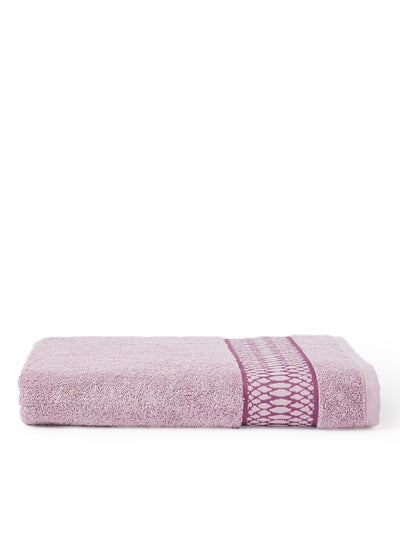 اشتري Cotton Terry Bath Towel With Fancy Jacquard Border Purple 80x160cm في الامارات