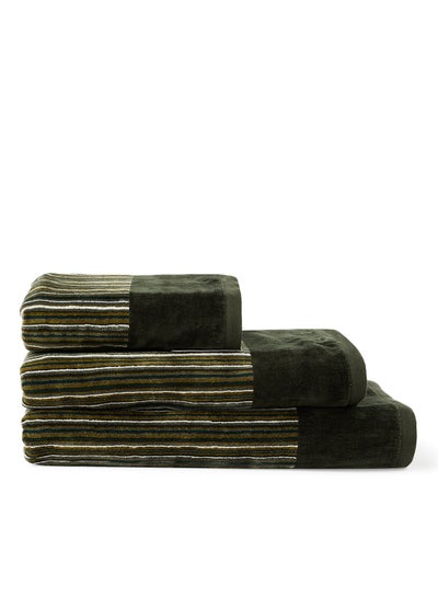 Buy 3-Piece Yarn Dyed Bath Towel Dark Green 50x90, 70x140, 80x160cm in UAE