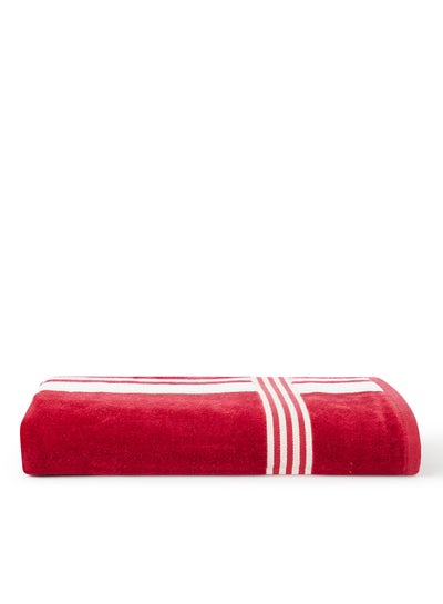Buy Yarn Dyed Multi Color Stripe Bath Towel Maroon 80x160cm in UAE
