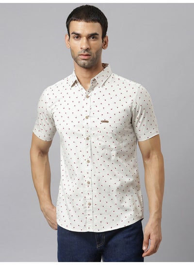 Buy All-Over Printed Short Sleeve Shirt Ivory in UAE