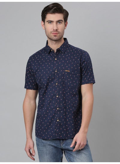 Buy All-Over Printed Short Sleeve Shirt Denim in UAE