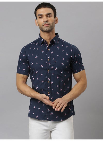 Buy All-Over Printed Short Sleeve Shirt French Navy Blue in UAE