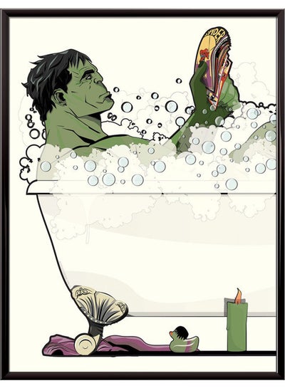 Buy Hulk Superhero In The Bath Bathroom Poster With Frame Multicolour 30x40cm in UAE