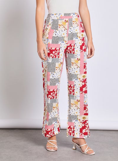 Buy Women's Casual Geometric Print Straight Leg Long Pants With Two Pockets Multicolour in Saudi Arabia