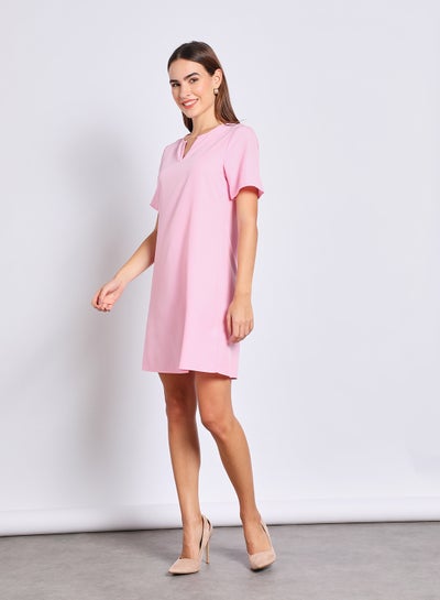 Buy Women'S Casual Knee Length Short Sleeve Dress Orange in UAE