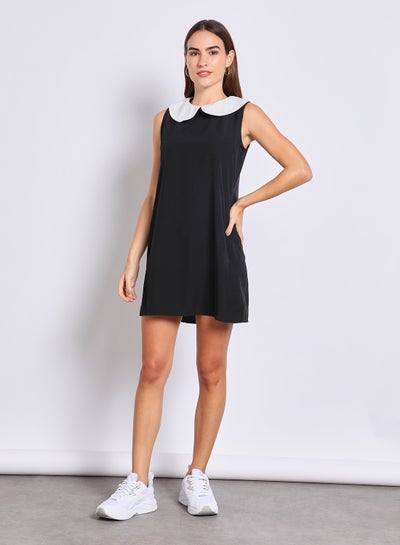 Buy Women'S Casual Knee Length Sleeveless Contrast Dress Black in Saudi Arabia