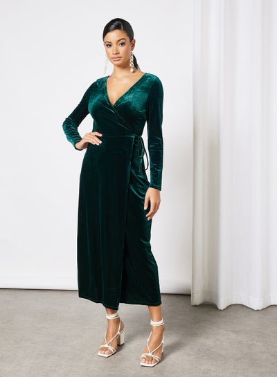Velvet Wrap Long Dress Sea Moss 
