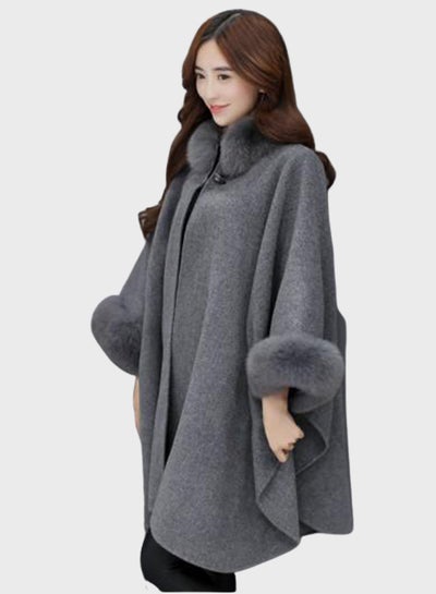 Buy Fur Detail Long Sleeves Coat Grey in Saudi Arabia