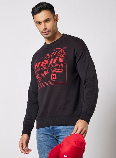 Buy Graphic Knit Pullover Black in Saudi Arabia