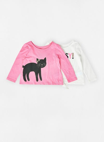 Buy Baby/Kids Graphic T-Shirt (Pack of 2) Pink/White in UAE