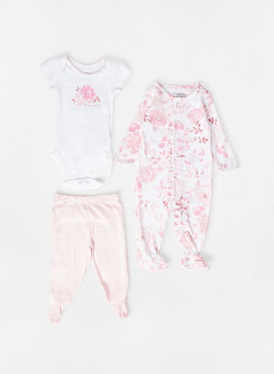 Buy Baby Floral Clothing Set White/Pink in UAE