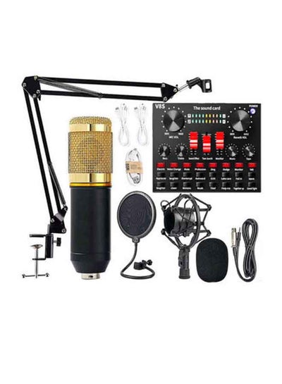 Buy Professional Condenser Microphone With V8S Live Sound Card And Studio Recording Broadcasting Set Black/Gold in UAE