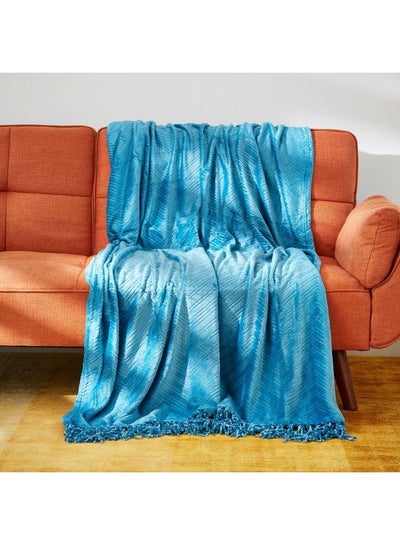 Buy Lavish Embossed Solid Flannel Throw Polyester Blue 180 x 130cm in UAE