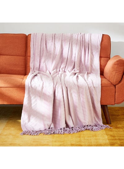 Buy Lavish Embossed Solid Flannel Throw Polyester Pink 180 x 130cm in UAE