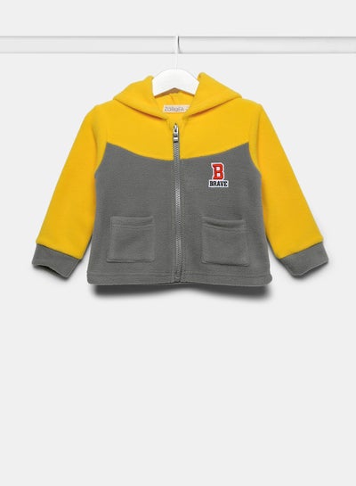 Buy Boy Long Sleeve Zip Through Hoodie Dark Grey/yellow in UAE