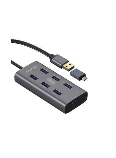 Buy 7 Port USB 3.0 Hub, Portable Aluminium Alloy Port USB 3.0 Powered Hub with 5Gbps Data Transfer and USB-C Power Adapter for MacBook, iMac, Laptop, USB Flash Drive, HDD Hard Drive, EZHub-7 Grey in UAE